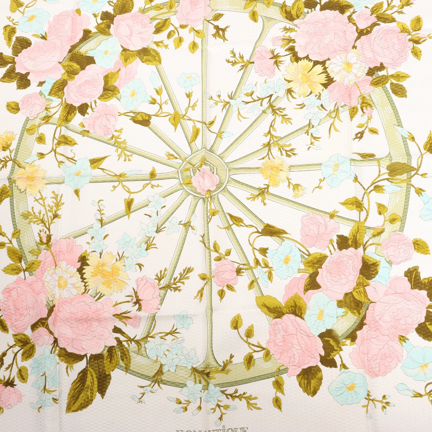 Hermès Carré 90 „ROMANTIQUE“ Seidentaschentuch in Grün