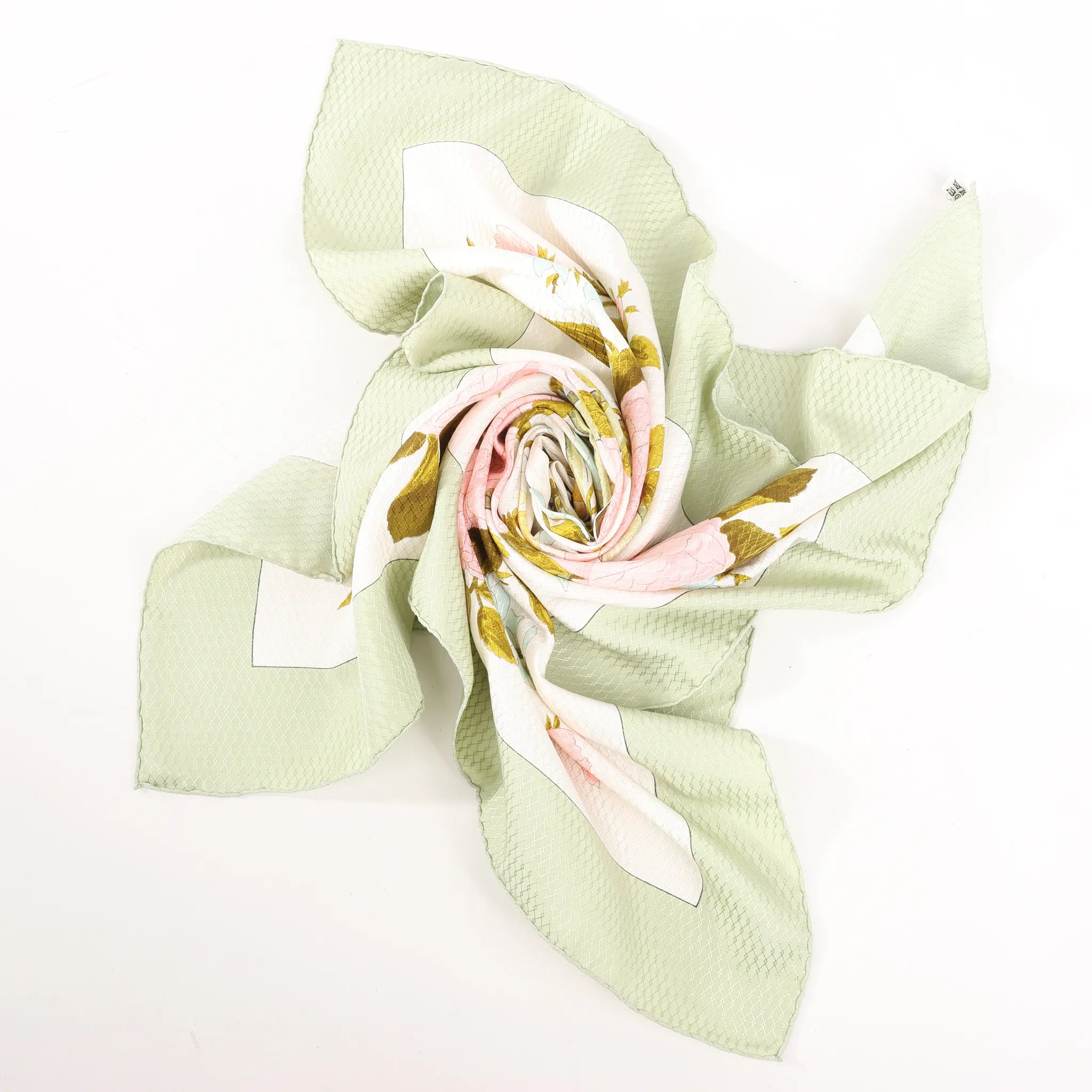 Hermès Carré 90 "ROMANTIQUE" Silk handkerchief in Green