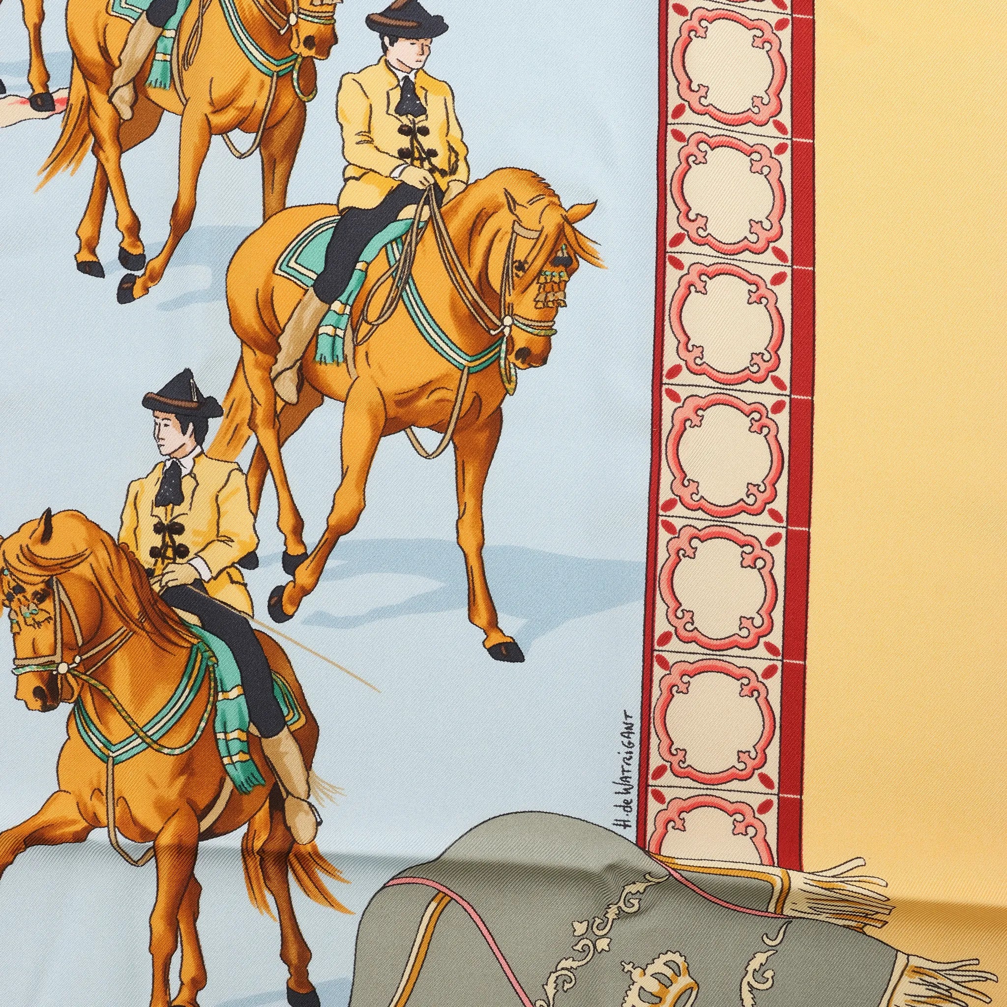 Hermès Carré 90 "Real Escuela Andaluza Del Arte Ecuestre" Silk handkerchief in Yellow