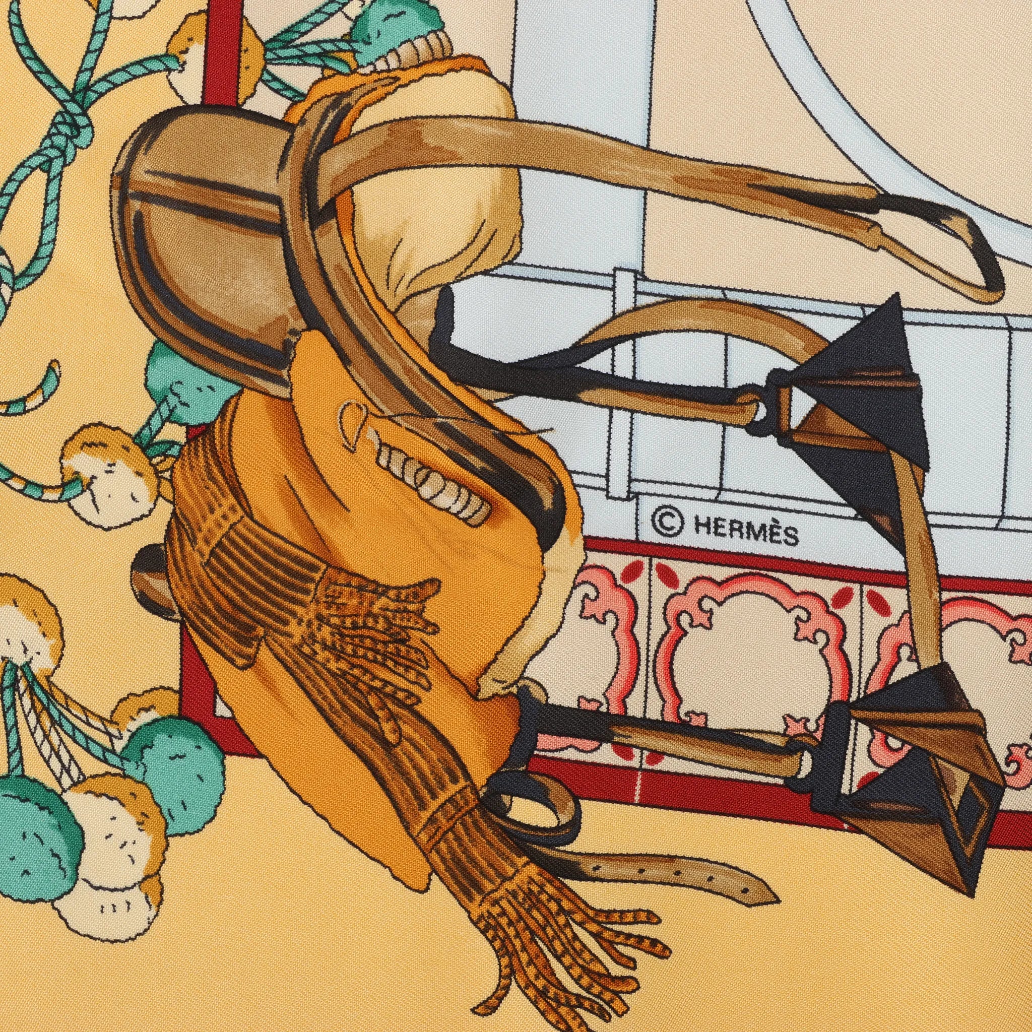 Hermès Carré 90 "Real Escuela Andaluza Del Arte Ecuestre" Silk handkerchief in Yellow