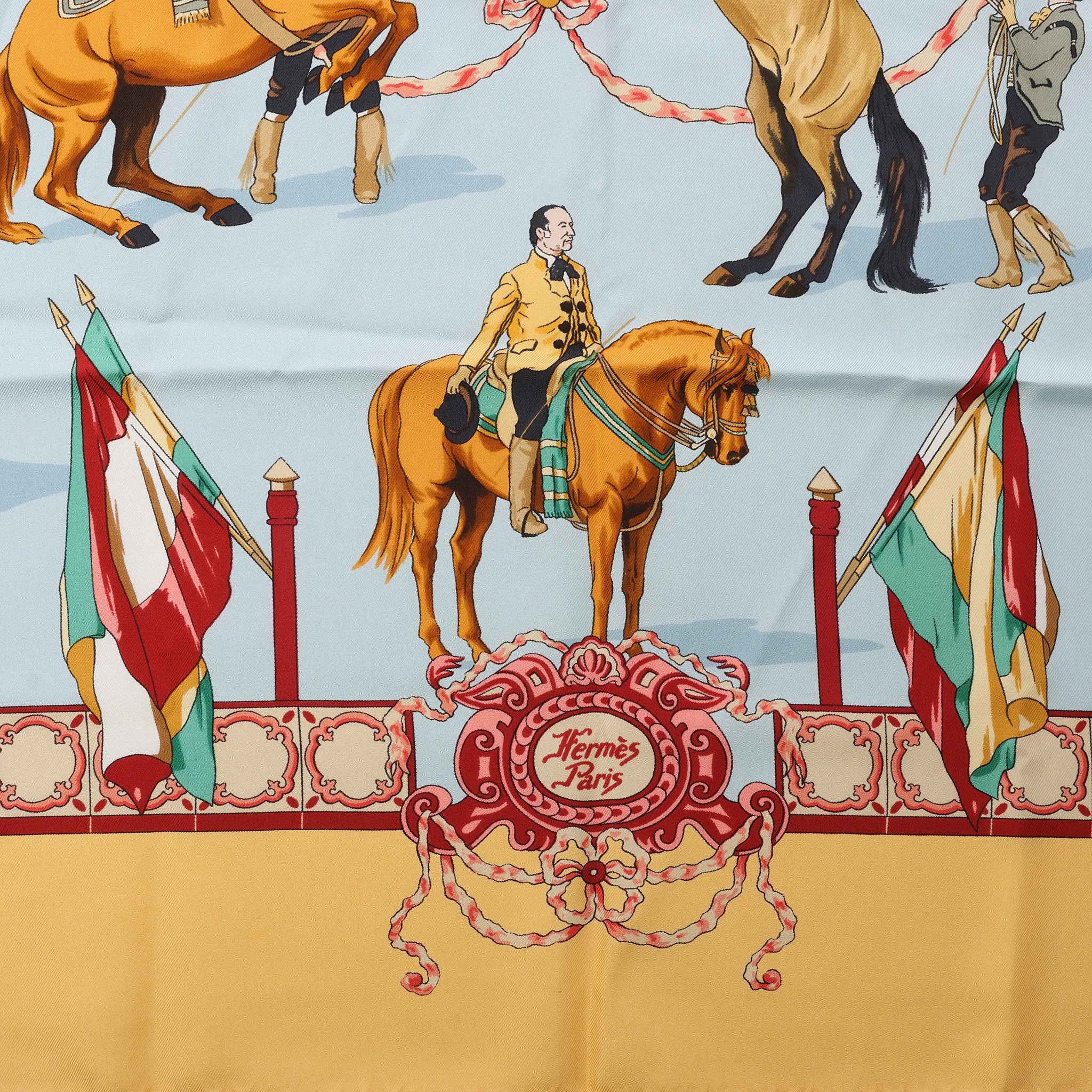 Hermès Carré 90 "Real Escuela Andaluza Del Arte Ecuestre" Silk handkerchief in Yellow