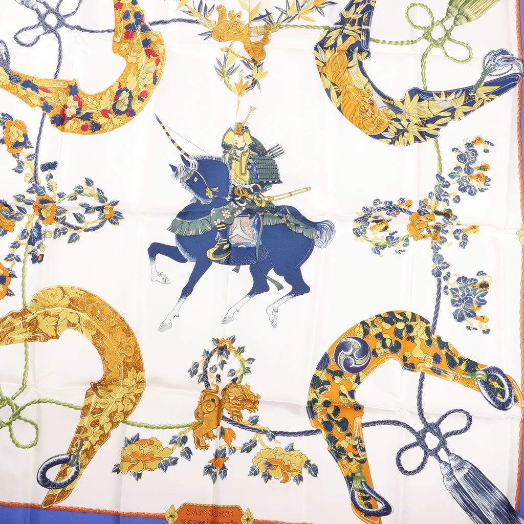 Hermès Carré 90 "SAMOURAI" Silk handkerchief in Blue