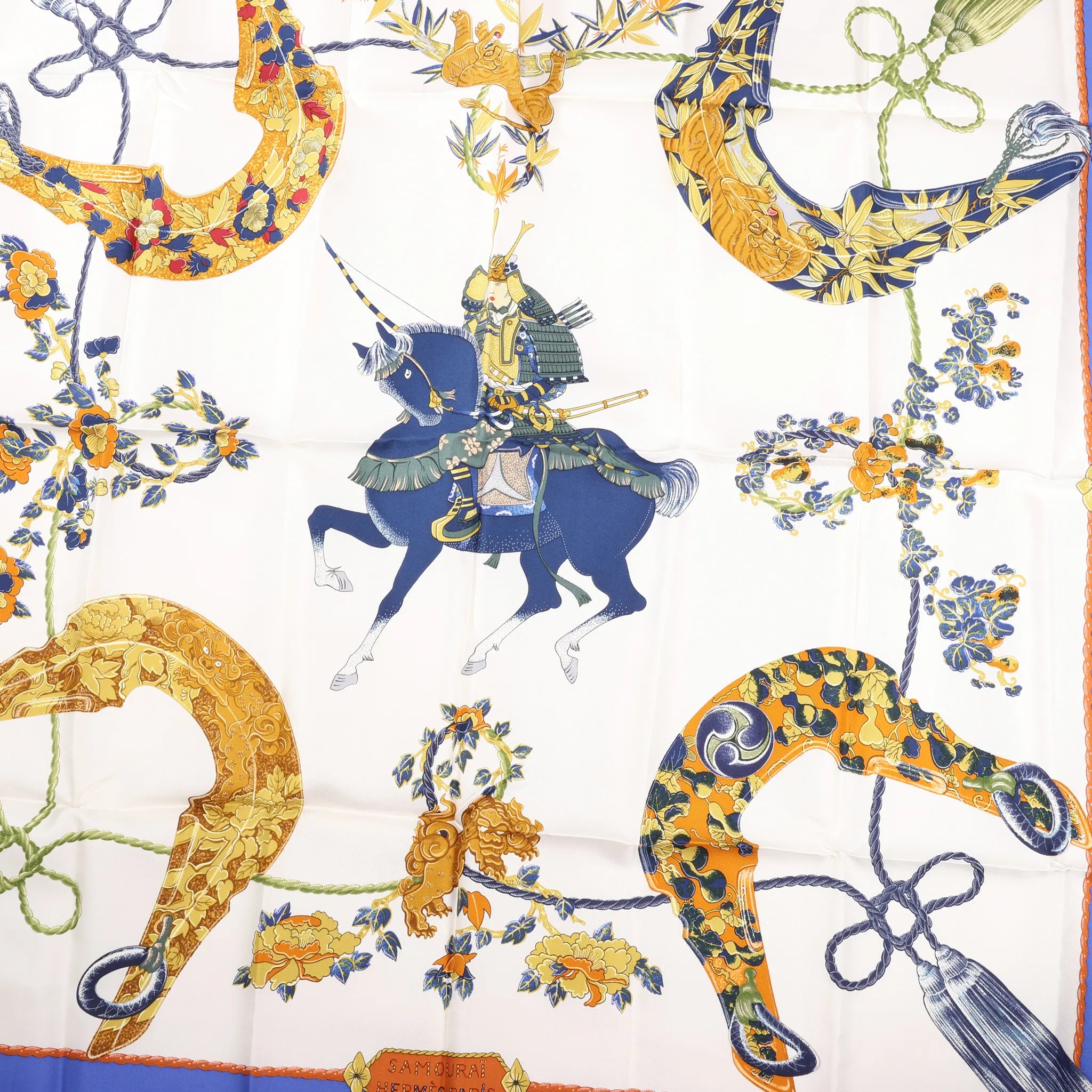 Hermès Carré 90 "SAMOURAI" Silk handkerchief in Blue