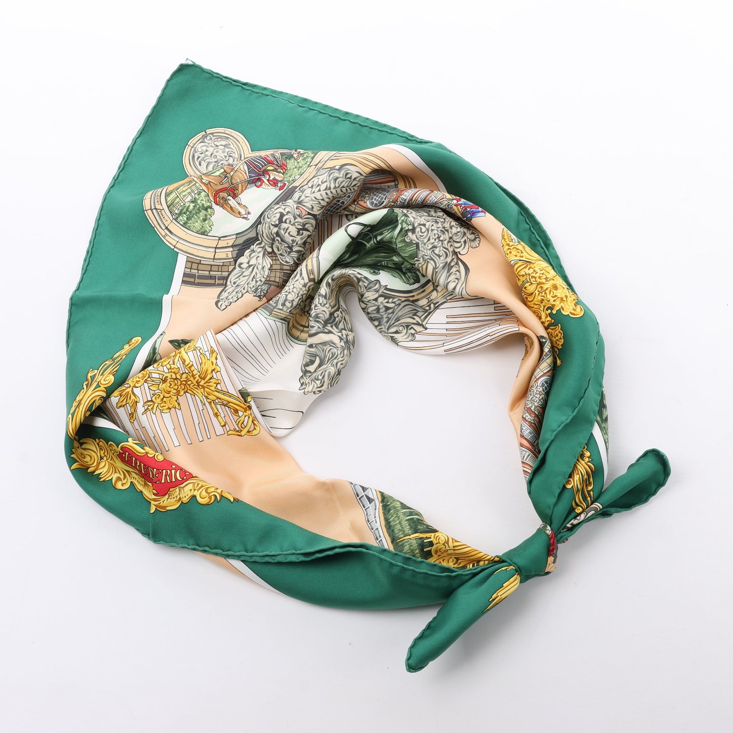 Carré Hermès Carré 90 "SANSSOUCY" 100 % soie vert