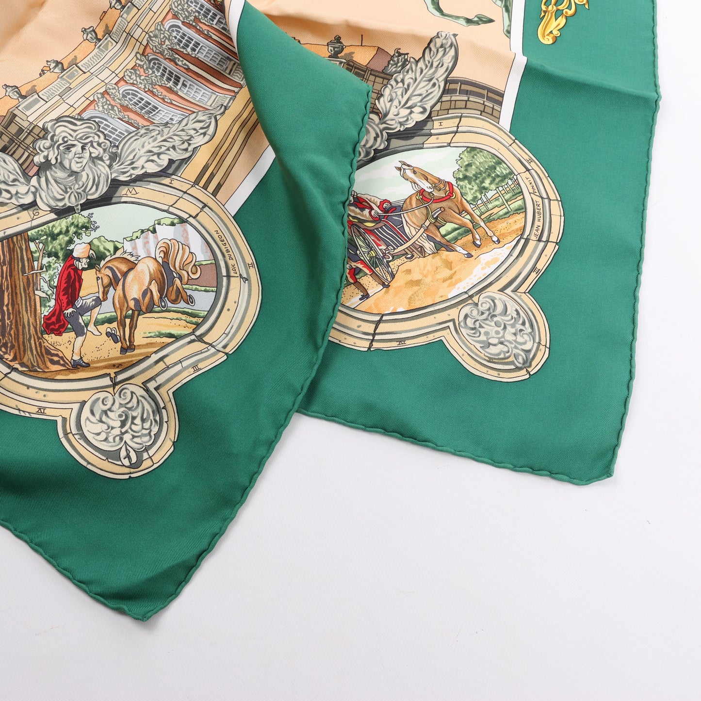 Carré Hermès Carré 90 "SANSSOUCY" 100 % soie vert