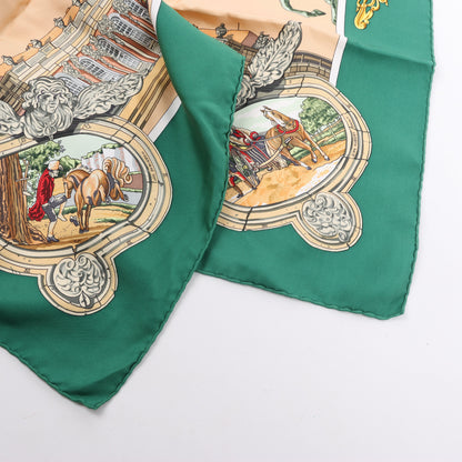Carré Hermès Carré 90 "SANSSOUCY" 100 % soie vert