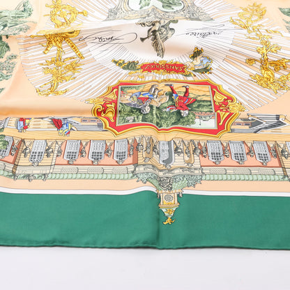 Carré Hermès Carré 90 "SANSSOUCY" 100 % soie vert