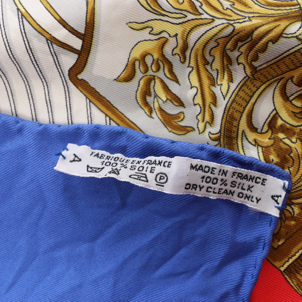 Hermès Carré 90 "SELLES A HOUSSE" Scarf Silk in Blue x Red