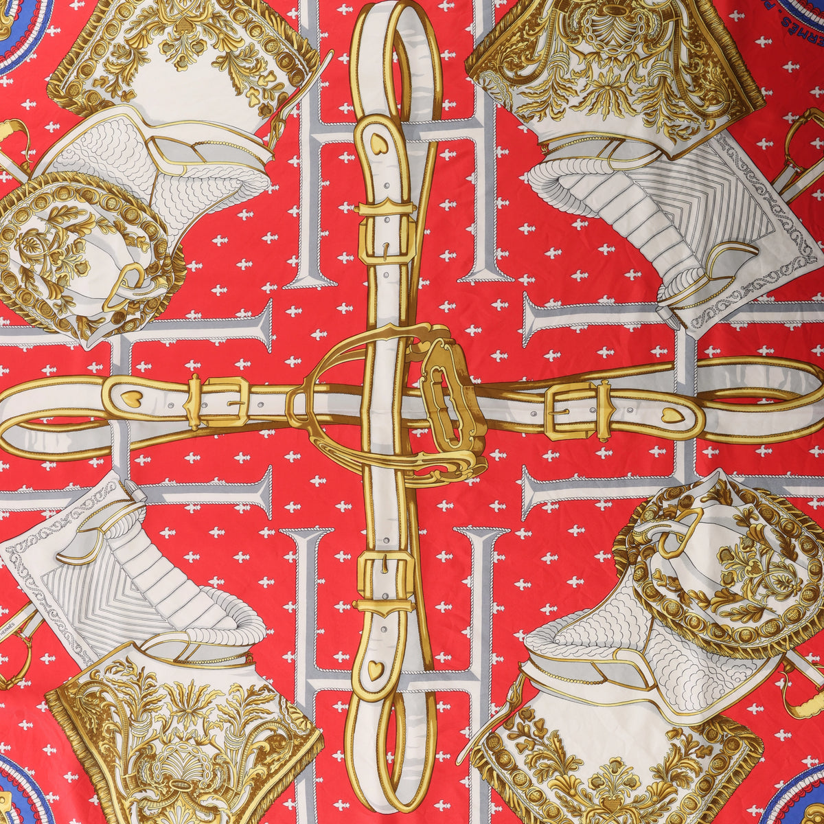 Hermès Carré 90 "SELLES A HOUSSE" Scarf Silk in Blue x Red
