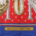 Hermès Carré 90 "SELLES A HOUSSE" Scarf Silk in Blue x Red