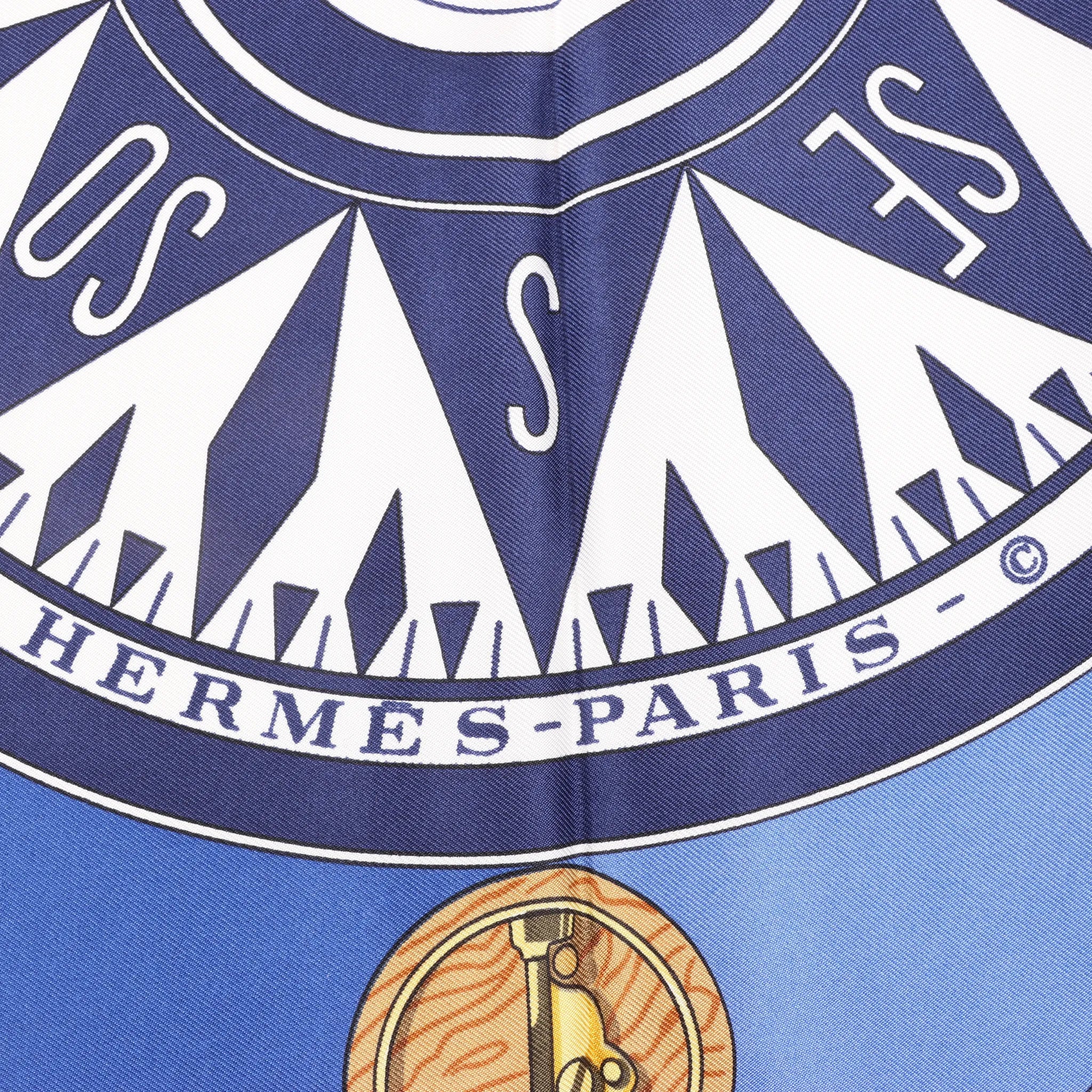 Hermès Carré 90 "SEXTANTS" Silk handkerchief in Blue