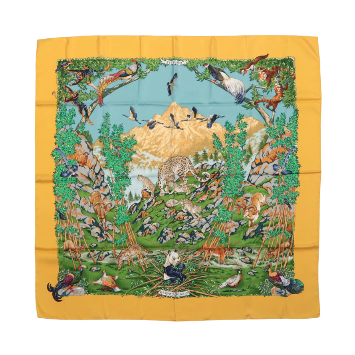 Carré Hermès Carré 90 « SICHUAN » 100 % soie jaune