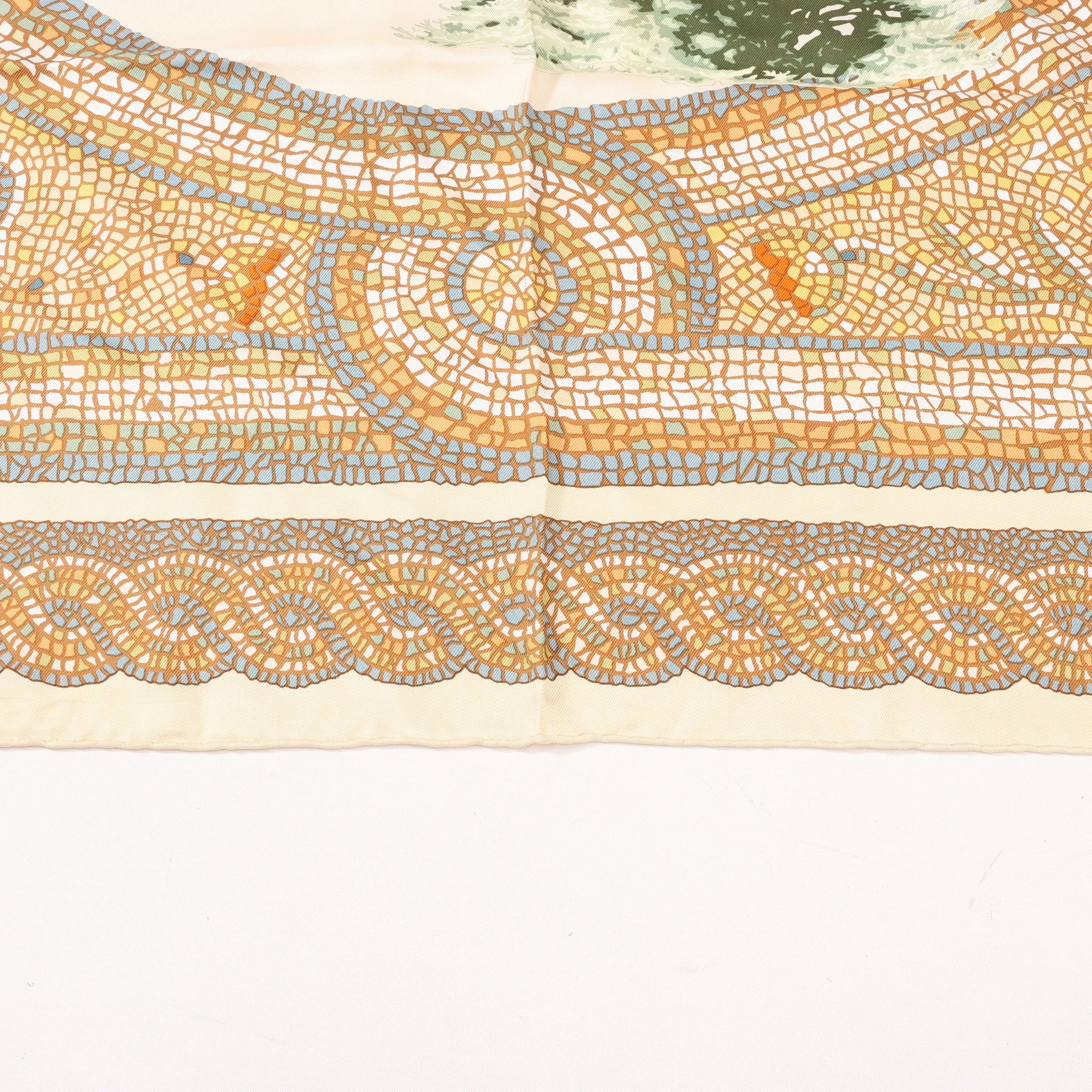 Hermès Carré 90 "SOUS LE CEDRE" Silk handkerchief in Beige