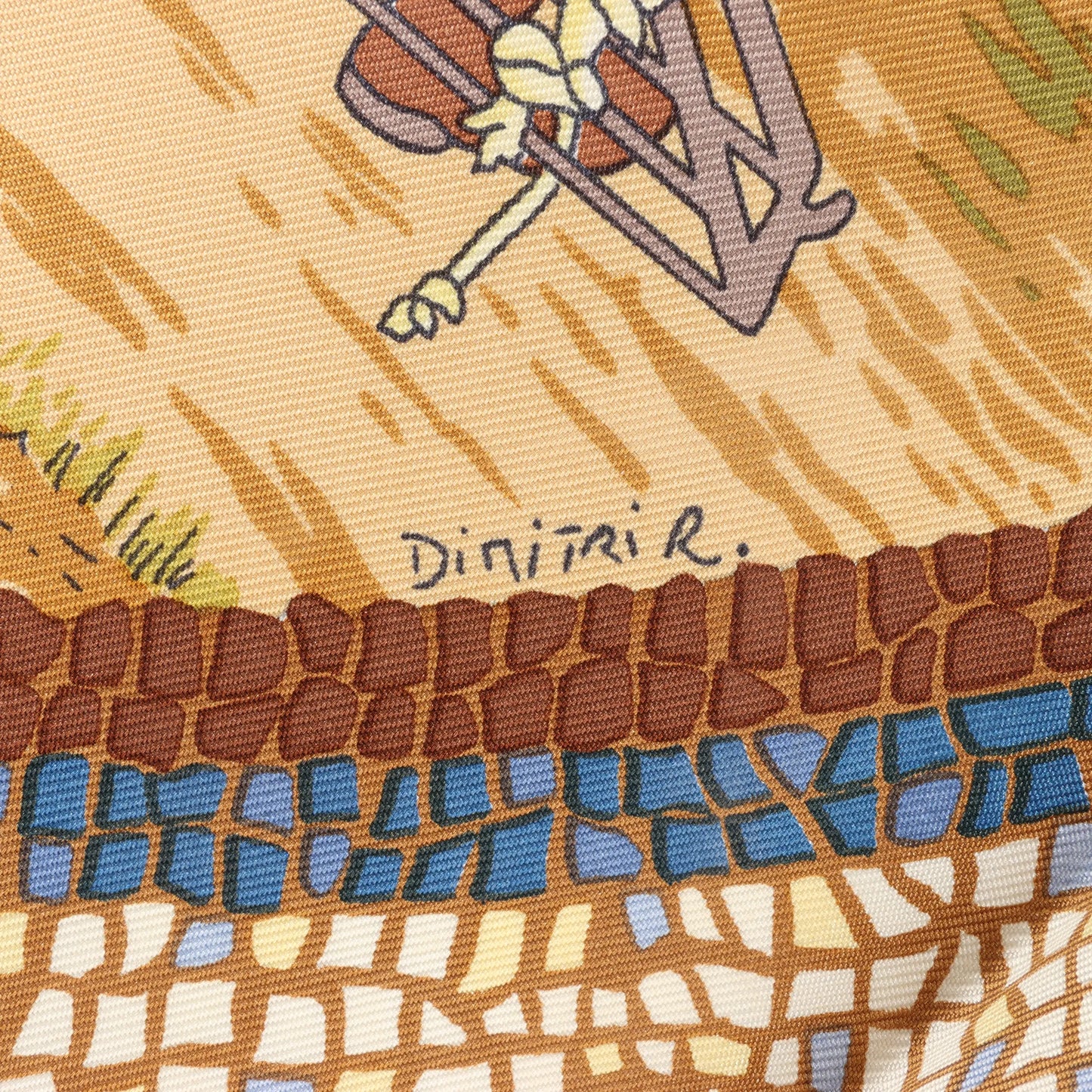 Hermès Carré 90 „SOUS LE CEDRE“ Seidentaschentuch in Braun