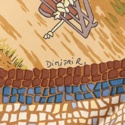 Hermès Carré 90 „SOUS LE CEDRE“ Seidentaschentuch in Braun