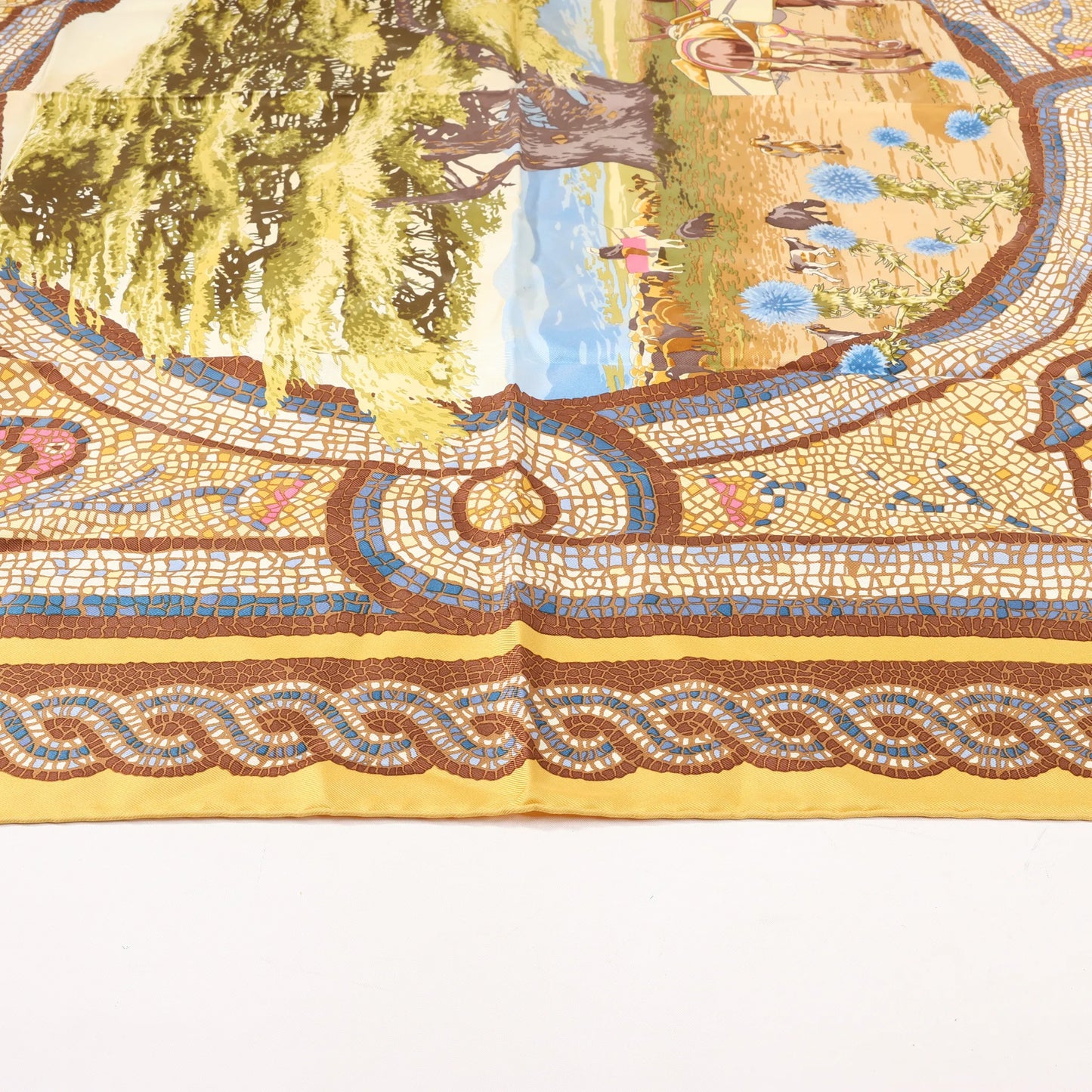 Hermès Carré 90 "SOUS LE CEDRE" Silk handkerchief in Brown