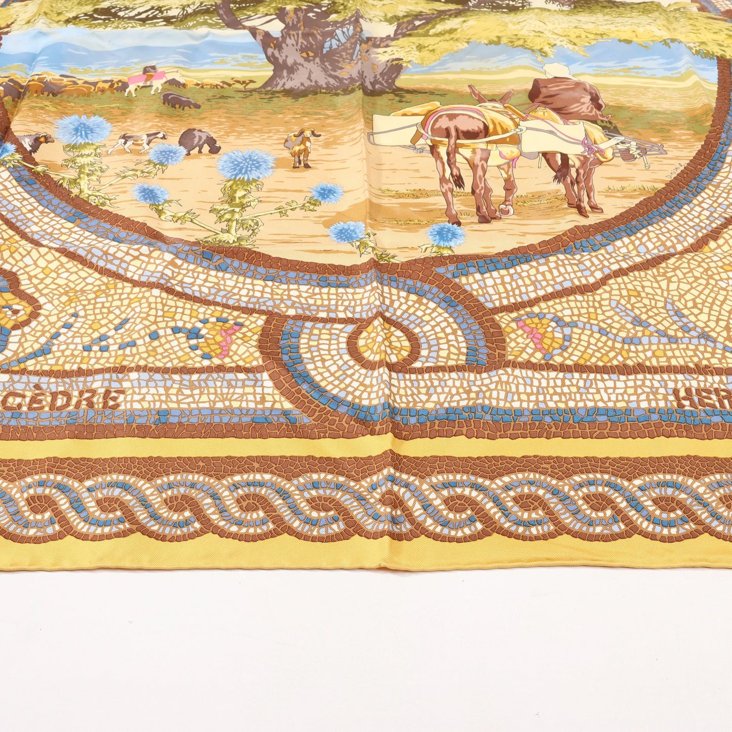 Hermès Carré 90 "SOUS LE CEDRE" Silk handkerchief in Brown