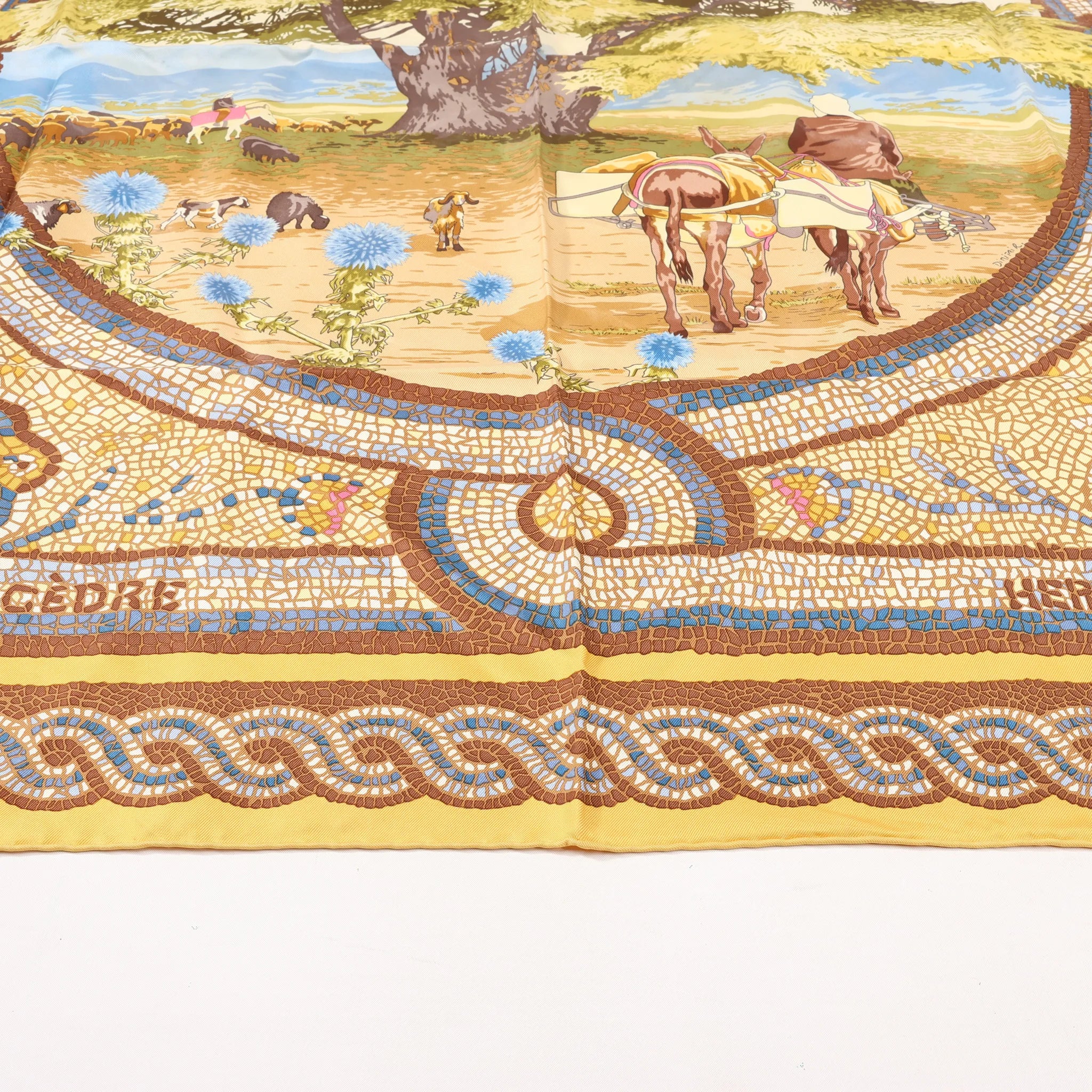 Hermès Carré 90 "SOUS LE CEDRE" Silk handkerchief in Brown