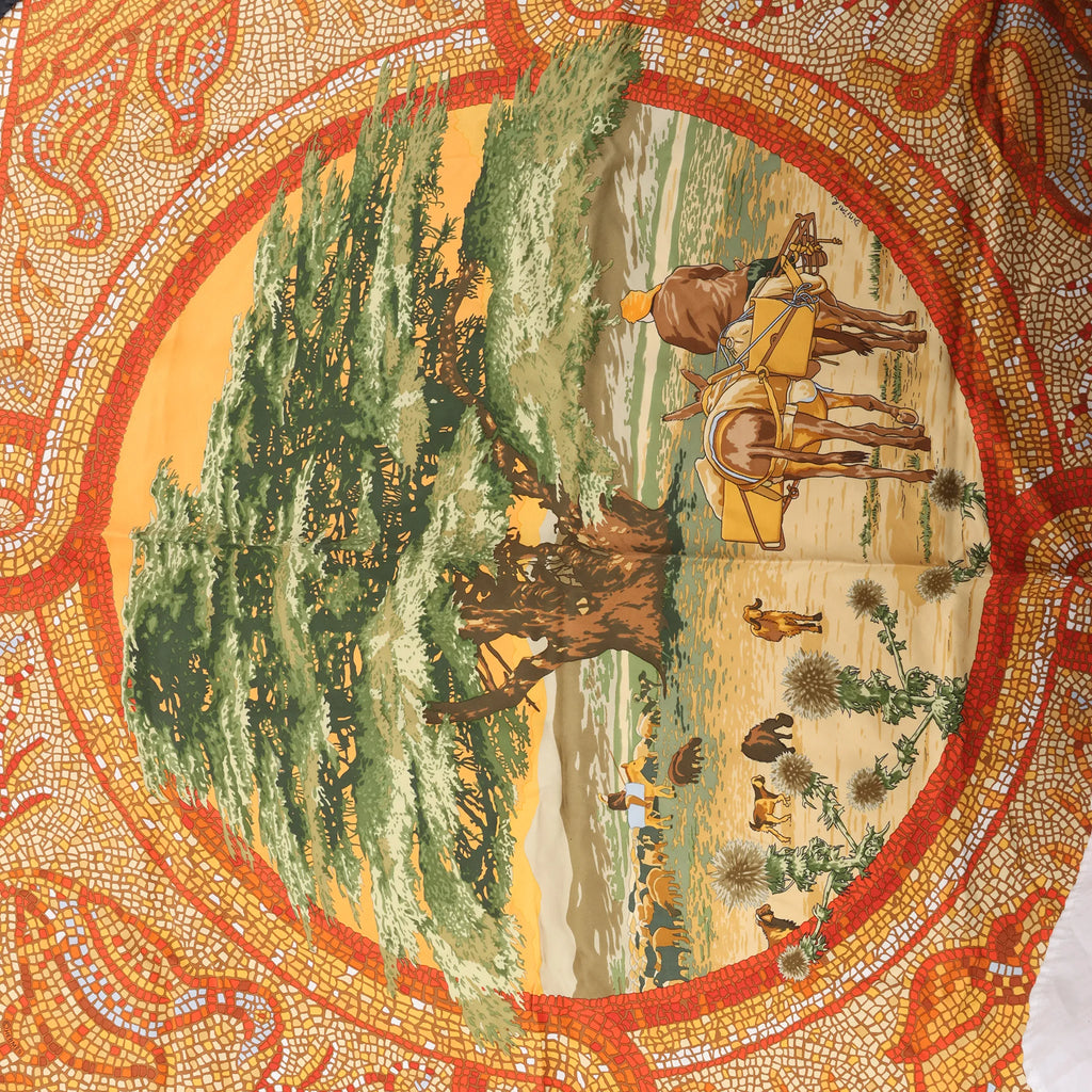 Hermès Carré 90 "SOUS LE CEDRE" Silk handkerchief in Brown
