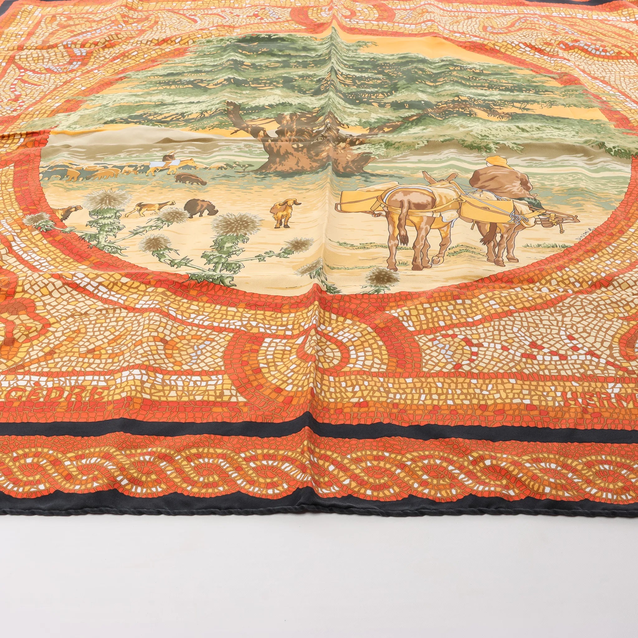 Hermès Carré 90 "SOUS LE CEDRE" Silk handkerchief in Brown