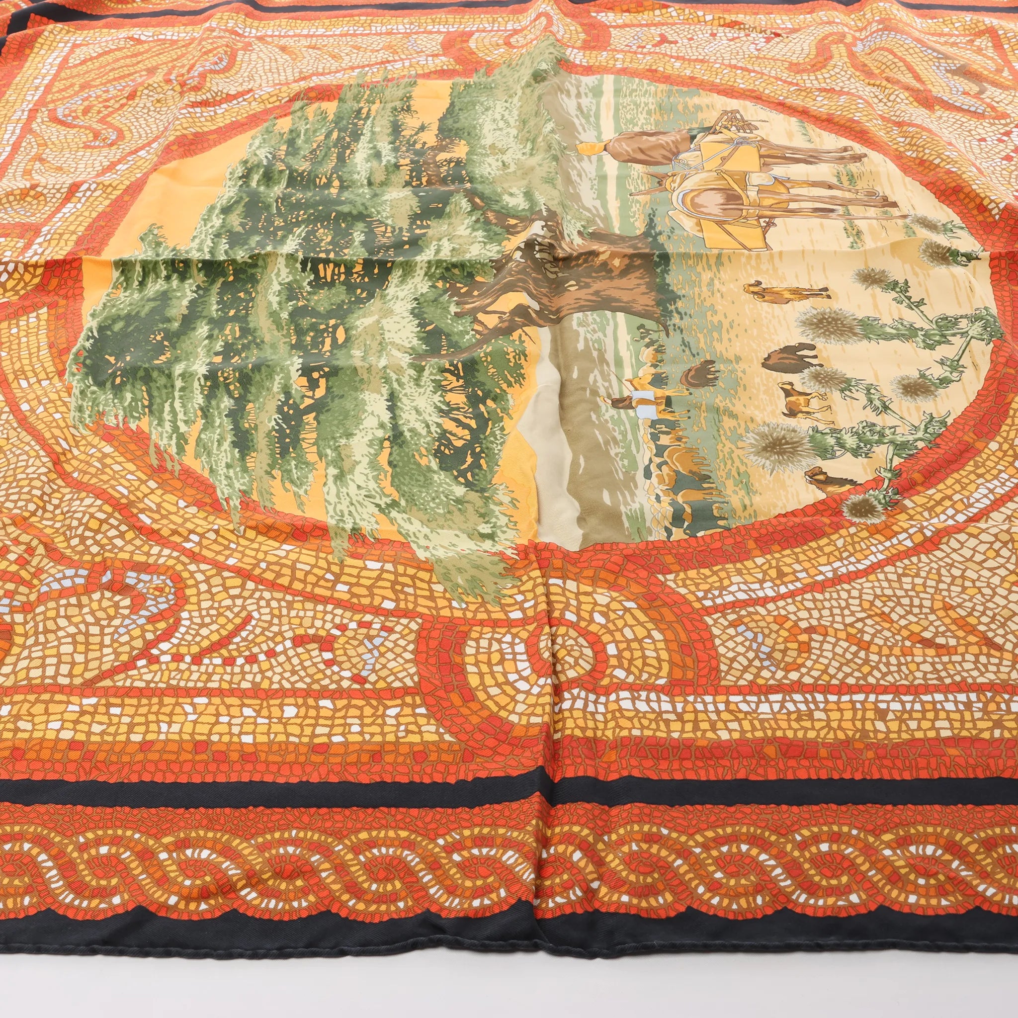 Hermès Carré 90 "SOUS LE CEDRE" Silk handkerchief in Brown