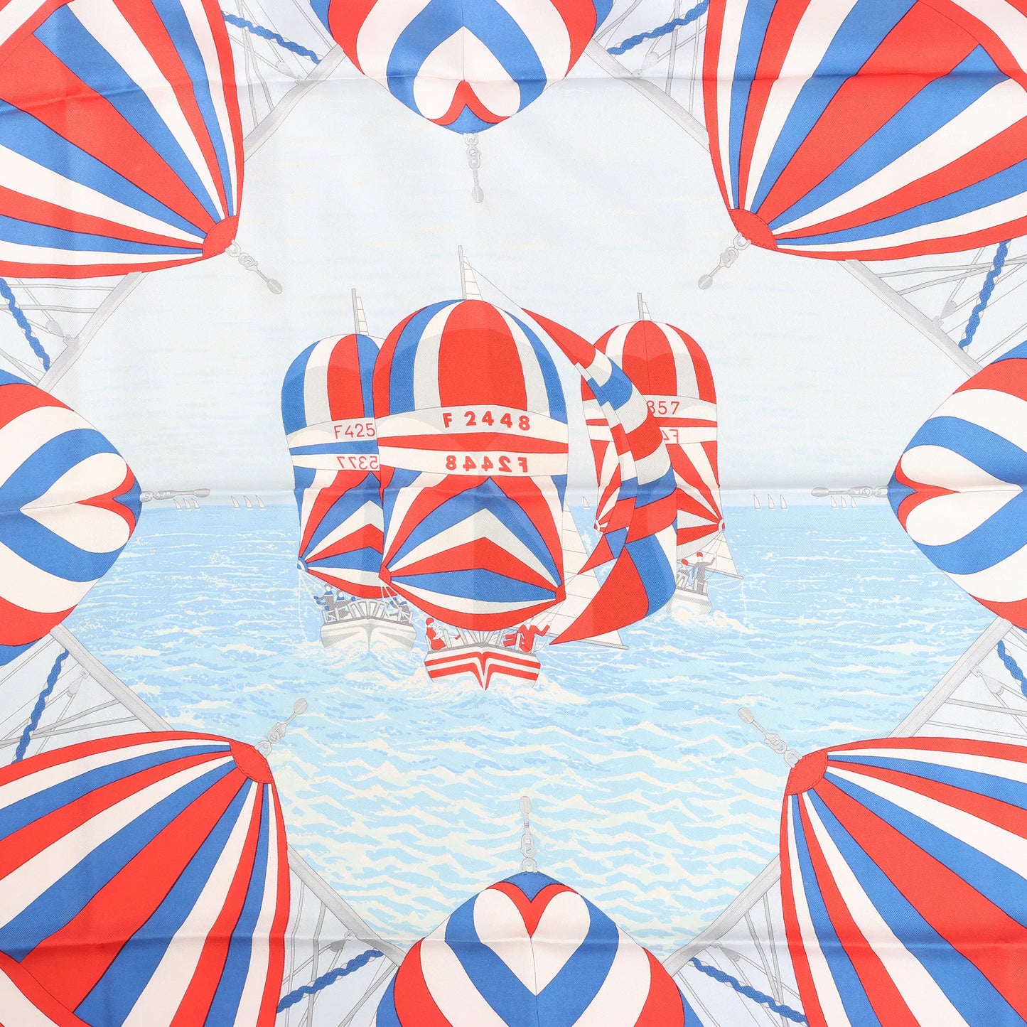 Hermès Carré 90 "SPINNAKERS" Silk handkerchief in Red x Blue