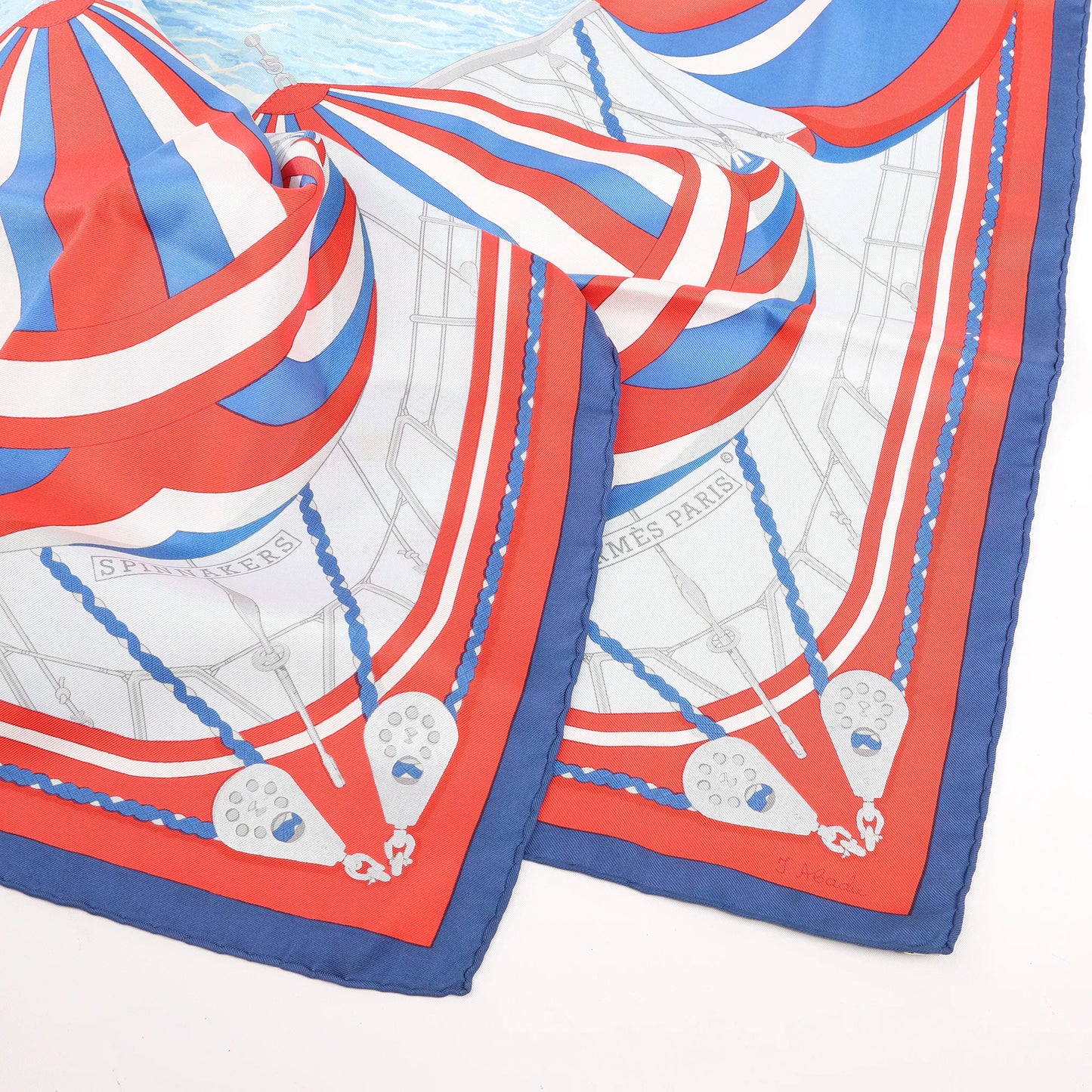 Hermès Carré 90 "SPINNAKERS" Silk handkerchief in Red x Blue