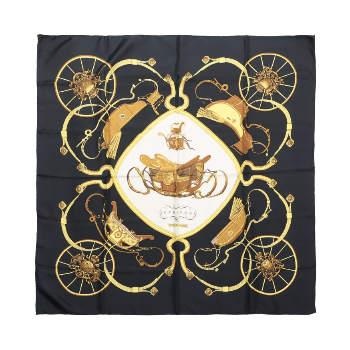Carré Hermès Carré 90 « PRINTEMPS » 100 % soie noir