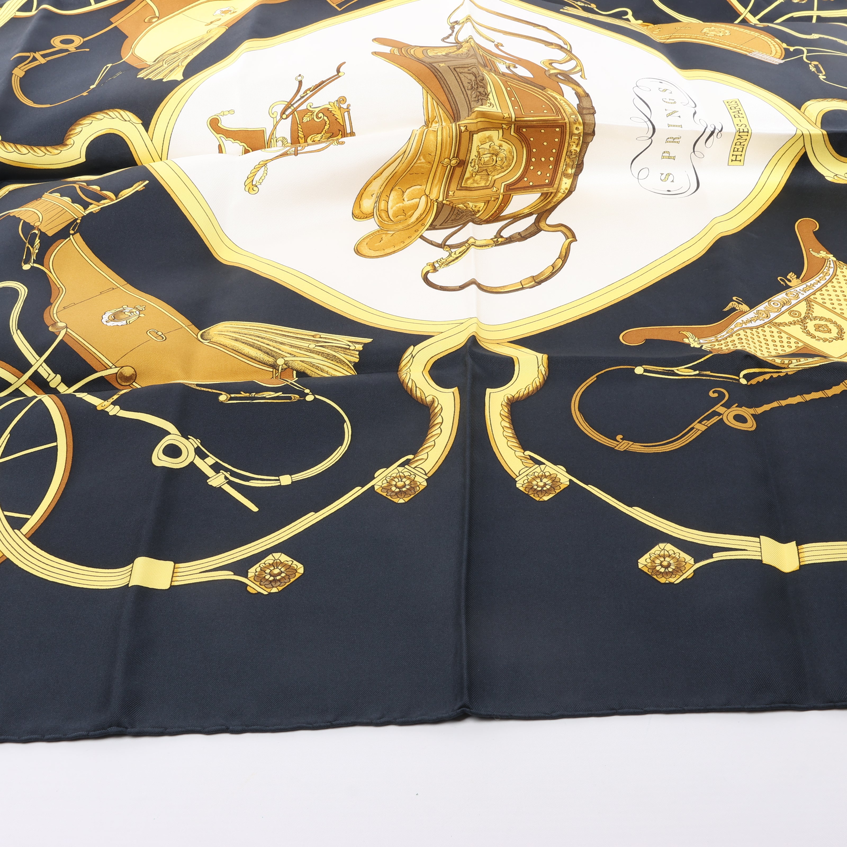 Hermès Carré 90 "SPRINGS" 100% Silk Scarf in Black