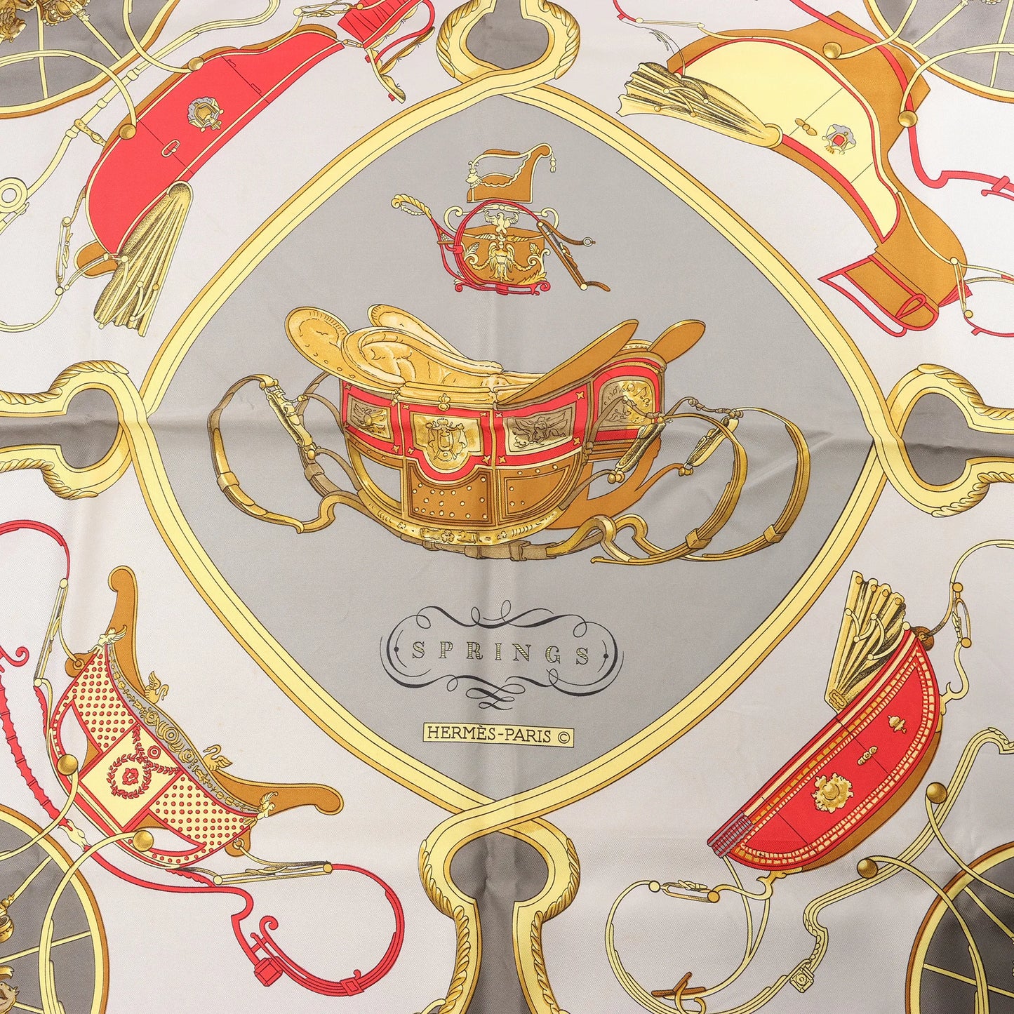 Hermès Carré 90 "SPRINGS" Silk handkerchief in Gray