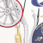 Hermès Carré 90 "STATELY WHEELS" Silk handkerchief in Ecru x Blue