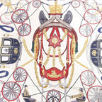 Hermès Carré 90 "STATELY WHEELS" Silk handkerchief in Ecru x Blue
