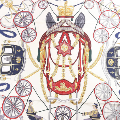 Hermès Carré 90 „STATELY WHEELS“ Seidentaschentuch in Ecru x Blau