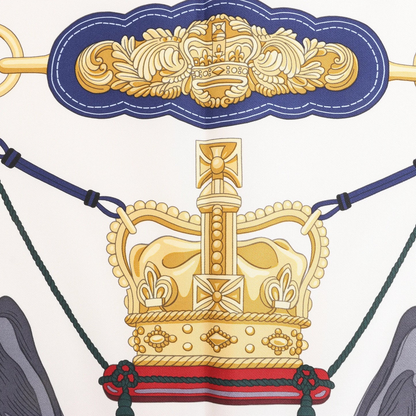 Hermès Carré 90 „STATELY WHEELS“ Seidentaschentuch in Ecru x Blau