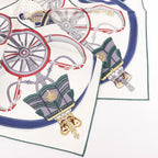 Hermès Carré 90 "STATELY WHEELS" Silk handkerchief in Ecru x Blue