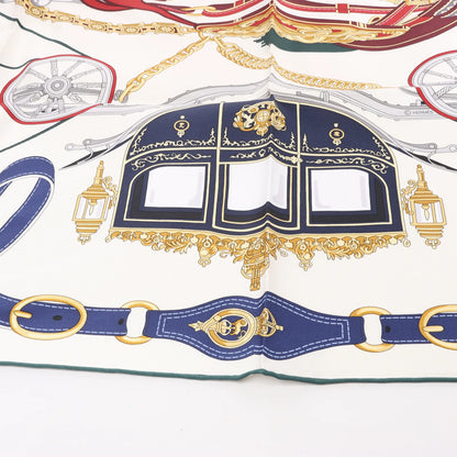 Hermès Carré 90 „STATELY WHEELS“ Seidentaschentuch in Ecru x Blau