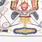 Hermès Carré 90 "STATELY WHEELS" Silk handkerchief in Ecru x Blue