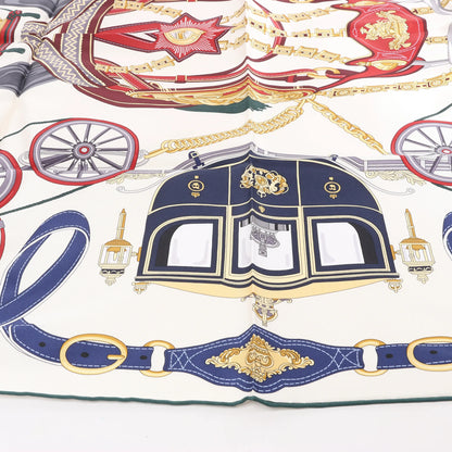 Hermès Carré 90 „STATELY WHEELS“ Seidentaschentuch in Ecru x Blau