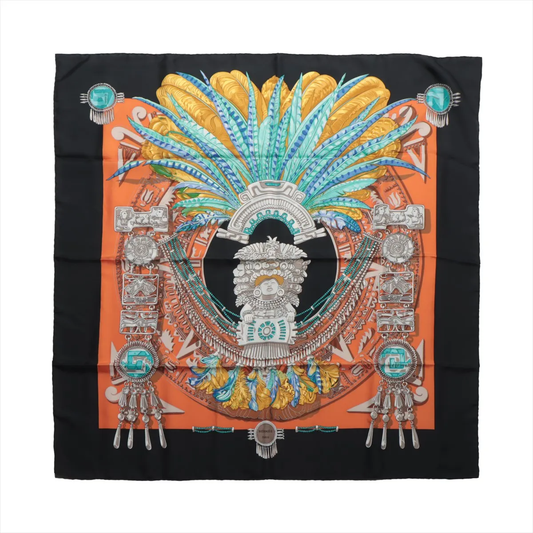 Carré 90 Hermès « Carnaval de Bouddha » en soie noire