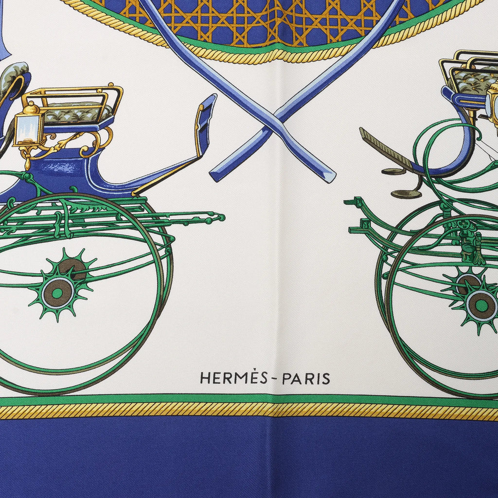 Hermès Carré 90 "LES VOITURES A TRANSFORMATION" Silk handkerchief in Blue