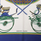 Hermès Carré 90 "LES VOITURES A TRANSFORMATION" Silk handkerchief in Blue