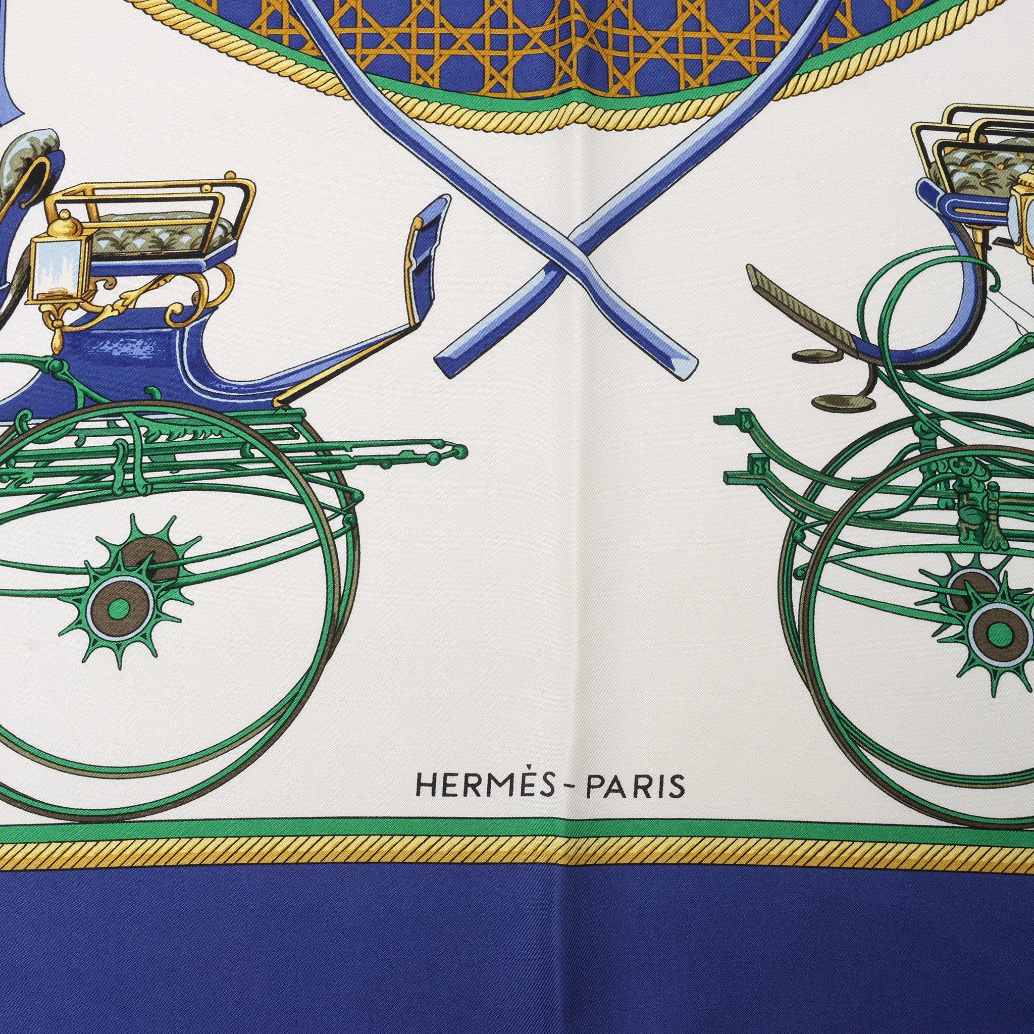 Hermès Carré 90 "LES VOITURES A TRANSFORMATION" Silk handkerchief in Blue