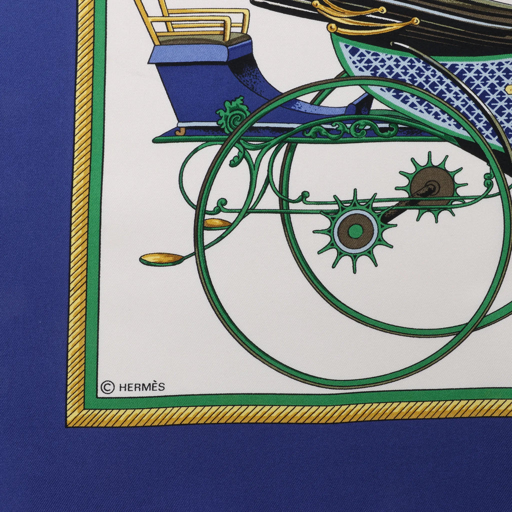 Hermès Carré 90 "LES VOITURES A TRANSFORMATION" Silk handkerchief in Blue