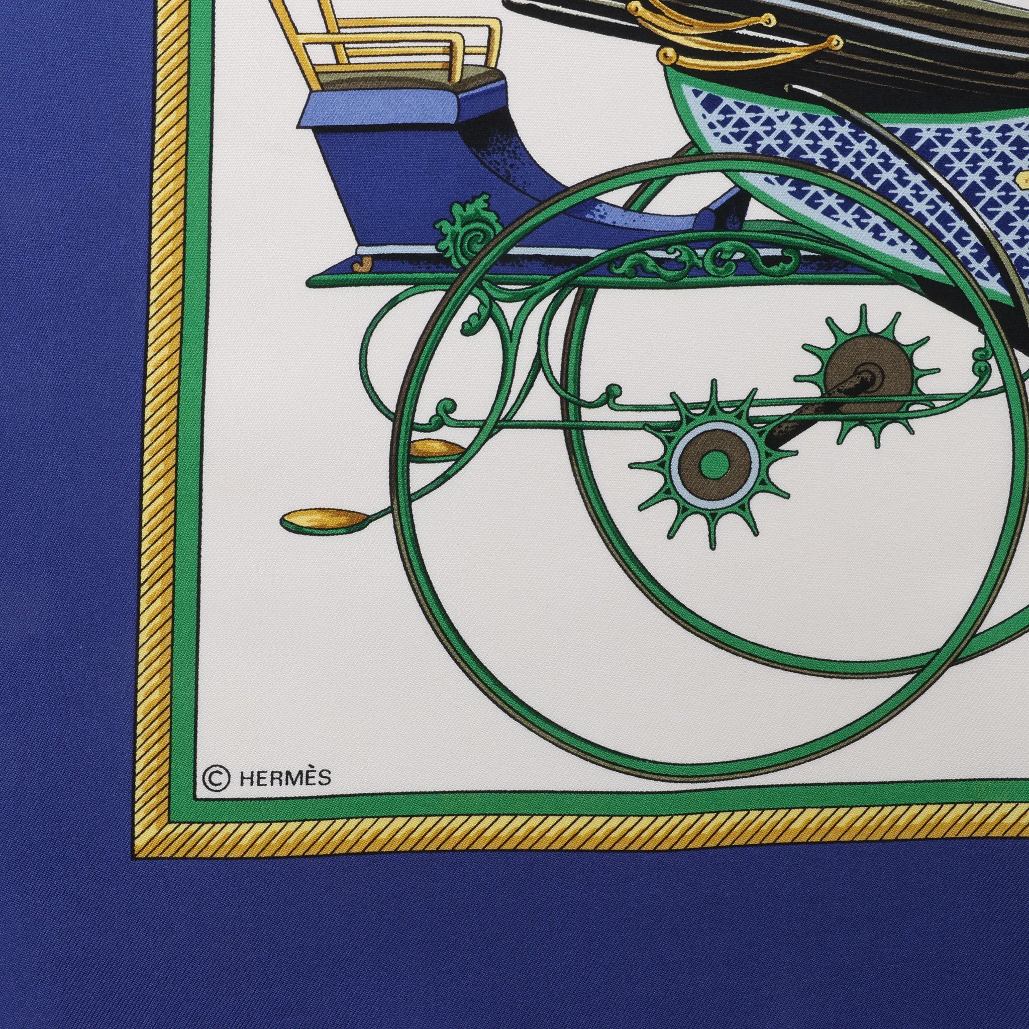 Hermès Carré 90 "LES VOITURES A TRANSFORMATION" Silk handkerchief in Blue