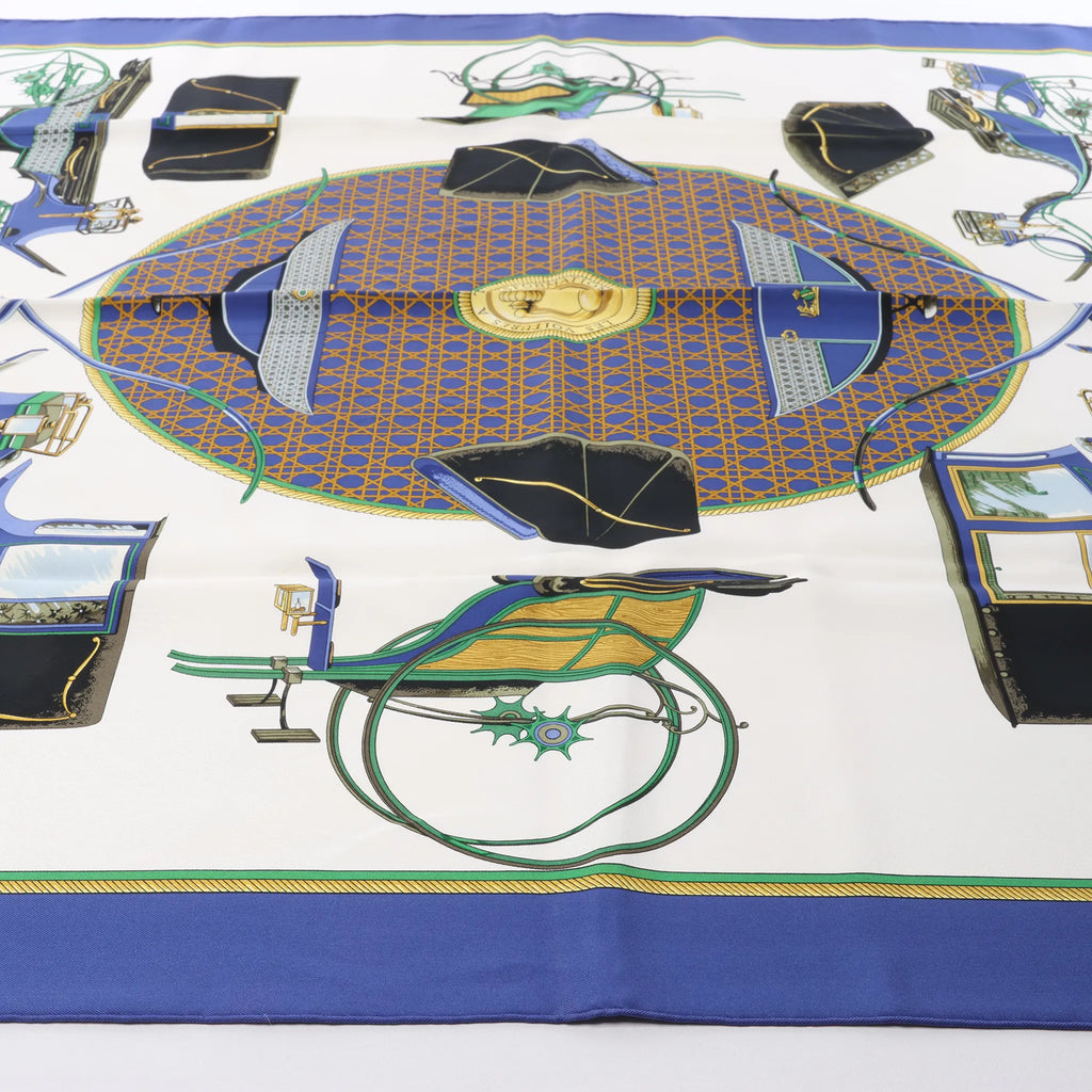 Hermès Carré 90 "LES VOITURES A TRANSFORMATION" Silk handkerchief in Blue