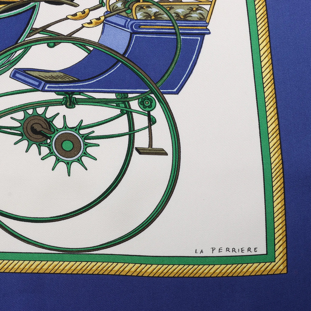Hermès Carré 90 "LES VOITURES A TRANSFORMATION" Silk handkerchief in Blue