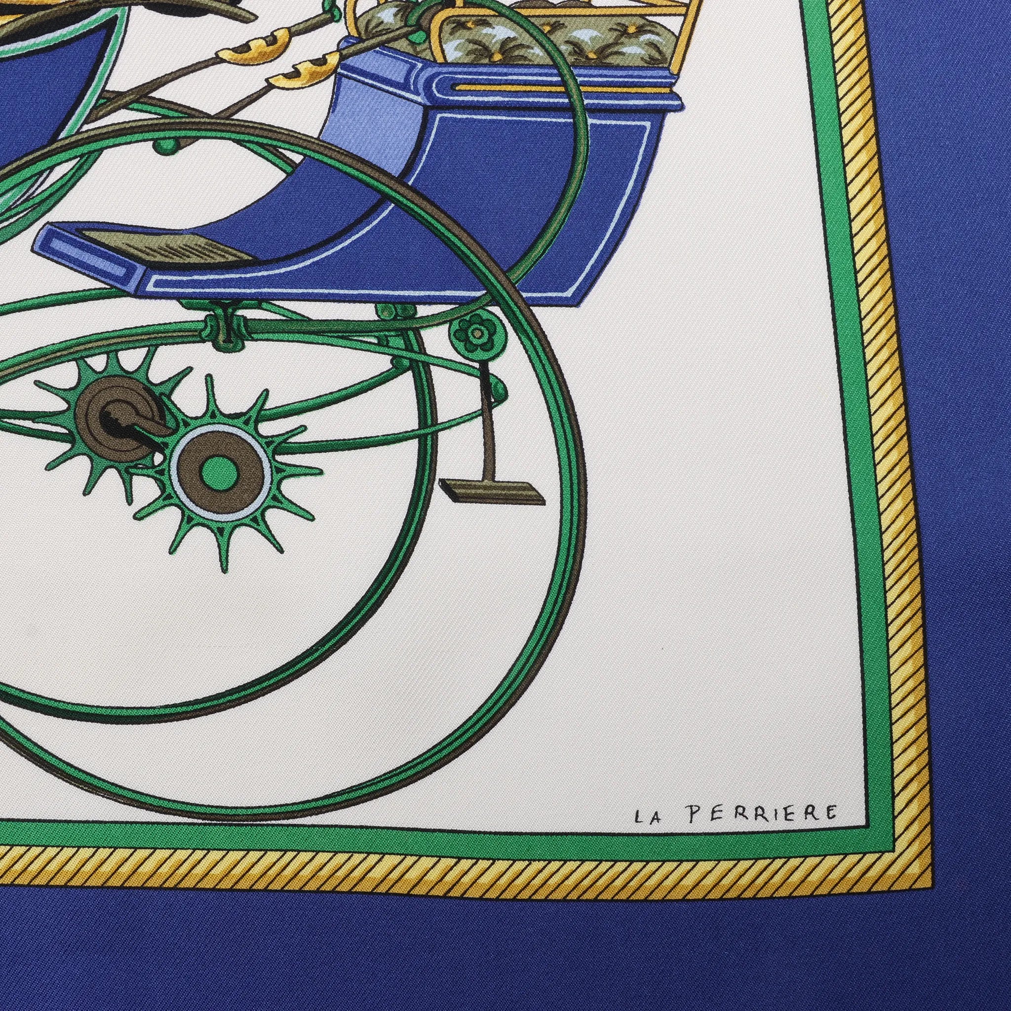 Hermès Carré 90 "LES VOITURES A TRANSFORMATION" Silk handkerchief in Blue