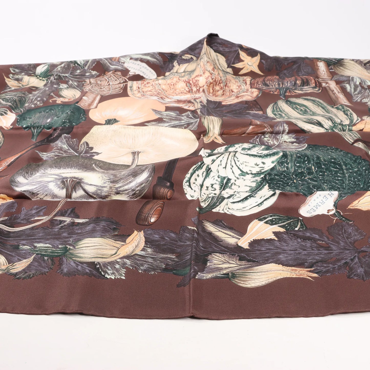 Hermès Carré 90 "CITROUILLES&COLOQU INTES" Silk handkerchief in Brown