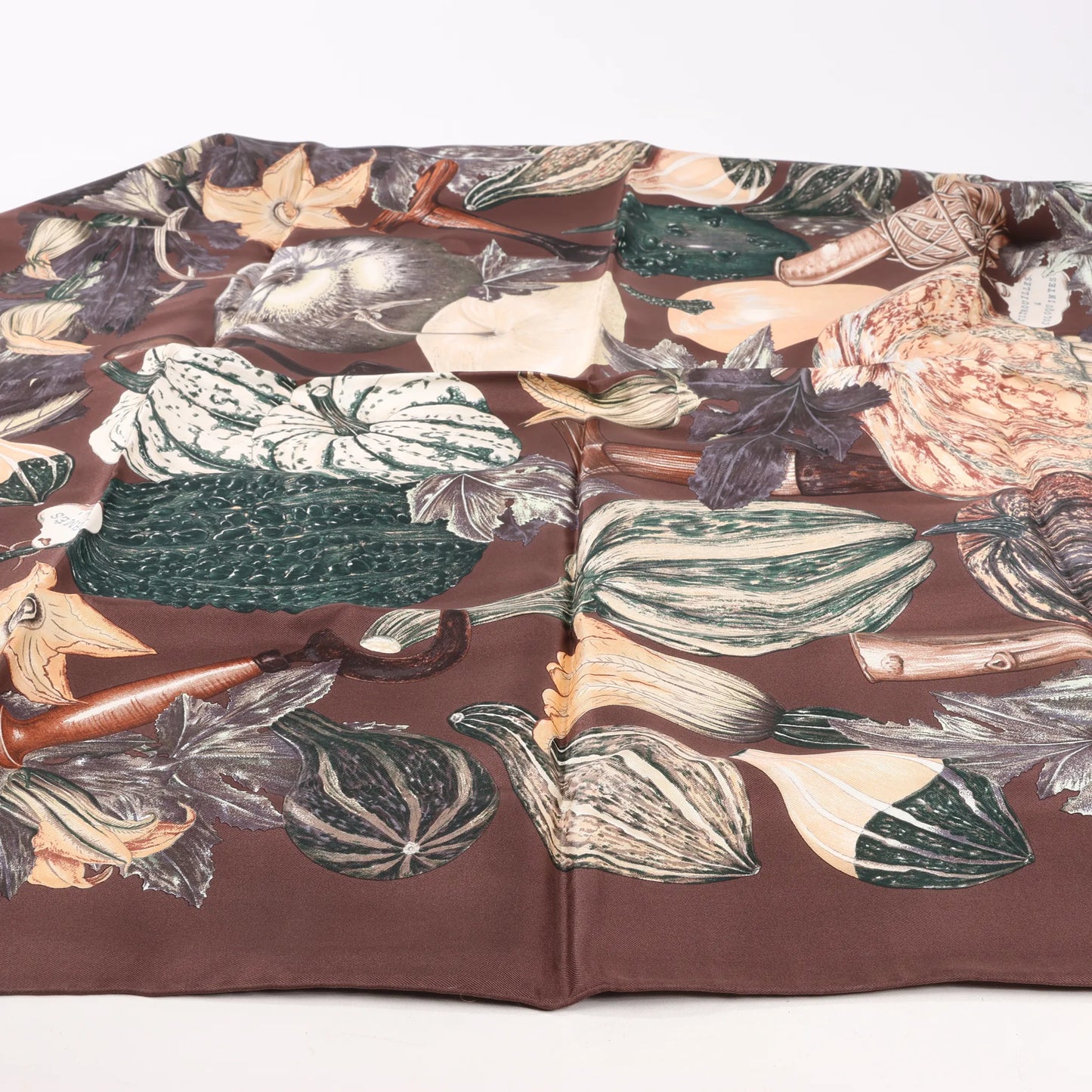 Hermès Carré 90 "CITROUILLES&COLOQU INTES" Silk handkerchief in Brown