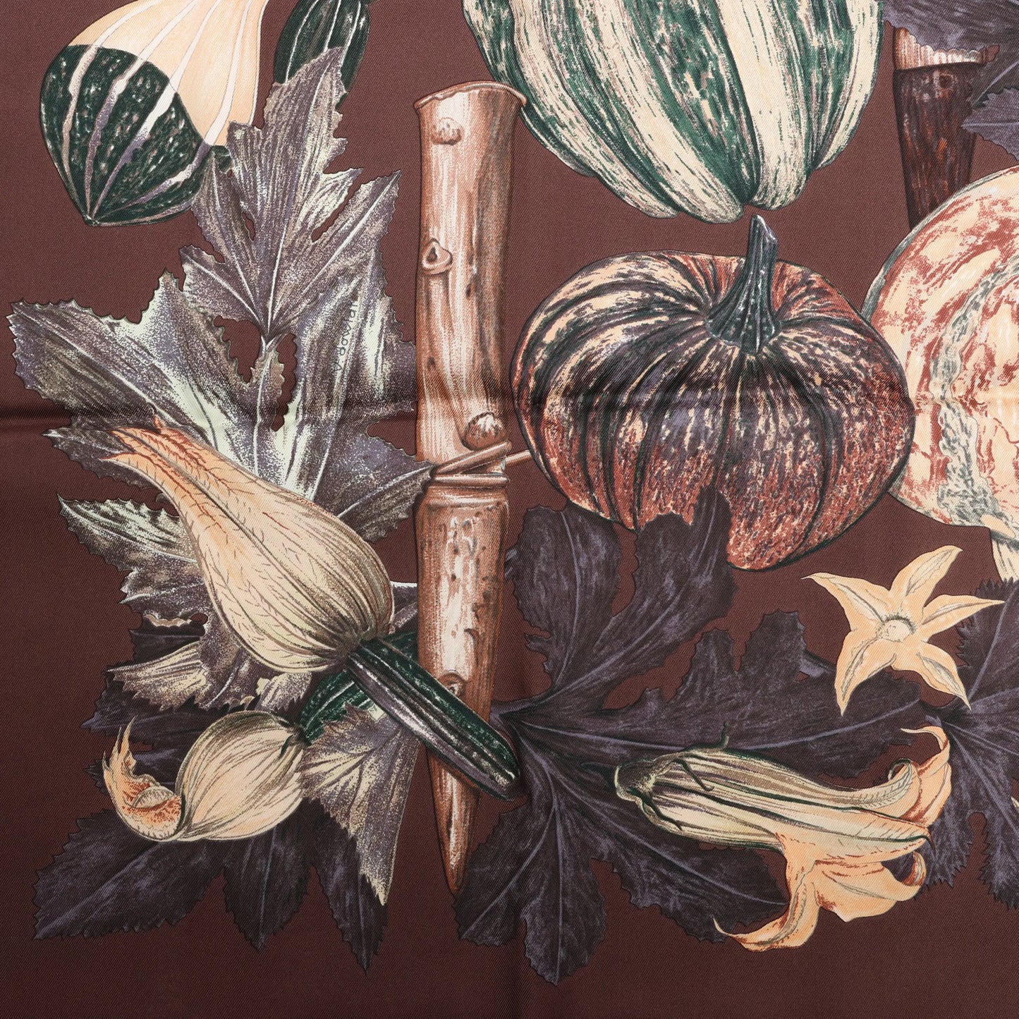 Hermès Carré 90 "CITROUILLES&COLOQU INTES" Silk handkerchief in Brown